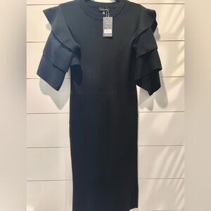 NWT, Black Stretch Knit Mid-Length Tiered Ruffle Sleeve Dress sz. 2x
